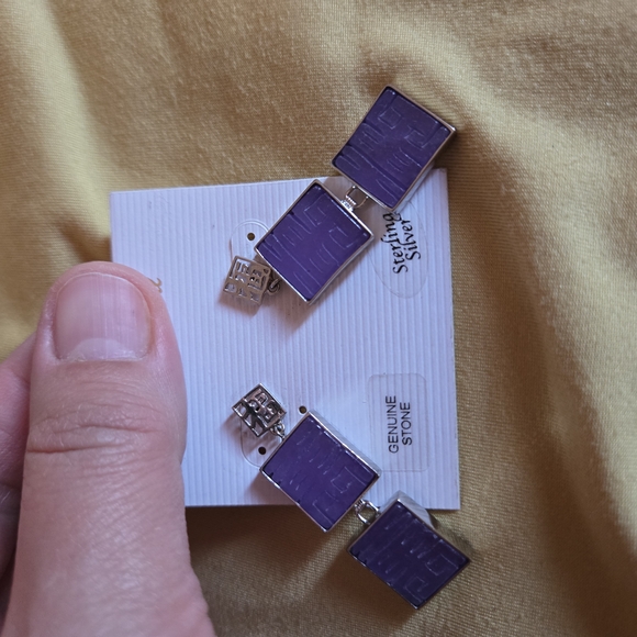Purple Rectangular Earrings - Picture 3 of 3